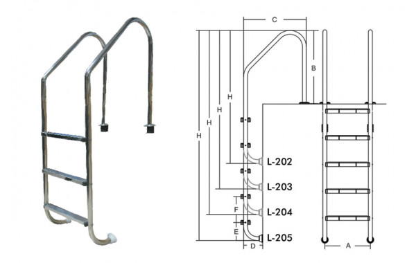 Лестница для бассейнов серии L L205 ПТК Спорт 021-0538 600_380