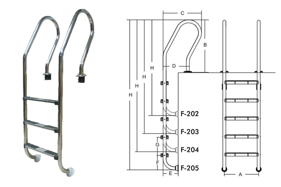Лестница для бассейнов серии F F203 ПТК Спорт 021-0532 900_600