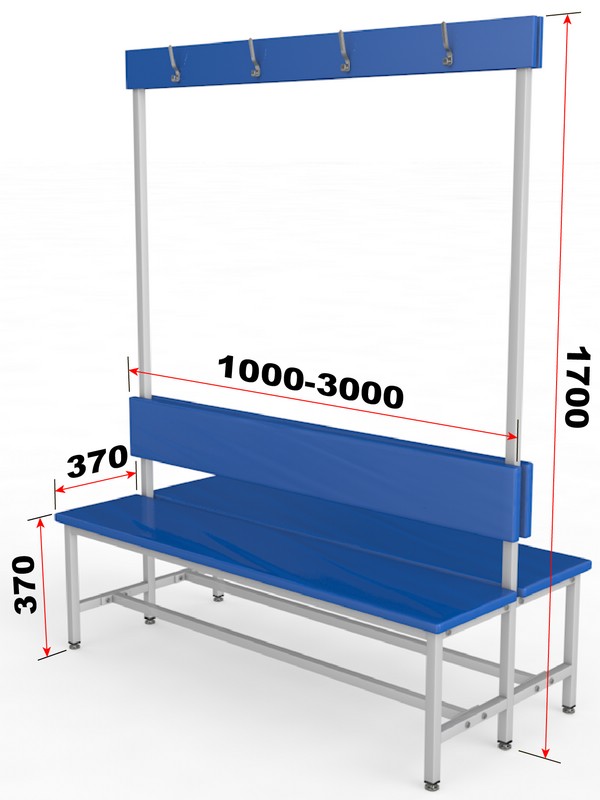 Скамейка для раздевалки с вешалкой, двухсторонняя, мягкая, 250см Glav 10.6000-2500 600_800