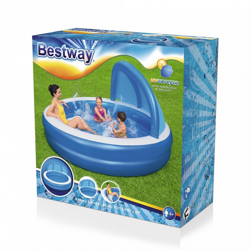 Детский надувной бассейн, круглый 241x140см Bestway с навесом 54337 800_800