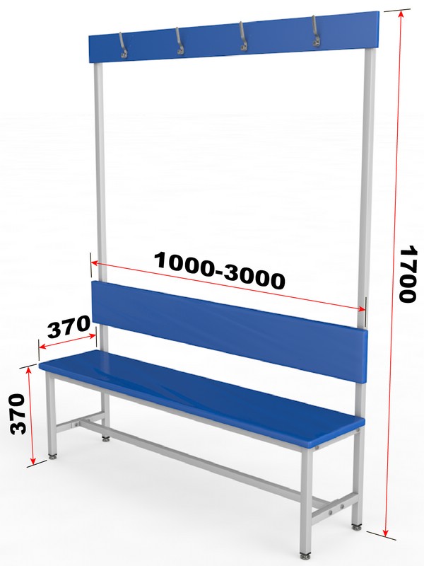 Скамейка для раздевалки с вешалкой, односторонняя, мягкая, 250см Glav 10.5000-2500 600_800