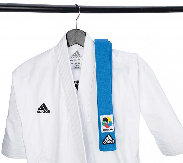 Кимоно для карате подростковое Adidas K999 Shori Karate Uniform Kata WKF белое с черным логотипом 621_553